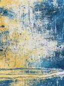 Expressionistisch schilderij met verweerde textuur in blauw en goud