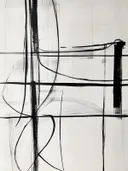 Minimalistisch abstract lijnenschilderij in zwart-wit