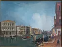 View of the Grand Canal near Cà Pesaro van Michele Marieschi: stad met venetie, paleizen, gondels en kanaal, in lichtblauw en okerroze