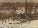 View of the Oosterpark, Amsterdam, in the Snow van George Hendrik Breitner: landschap met sneeuw, park, kale bomen en winter, in gedempt wit en bruin