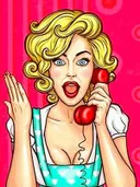 Vintage pop-art pin-up illustratie van een vrouw die verrast aan de telefoon praat