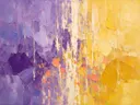 Abstract schilderij met het paletmes in violet en citroengeel