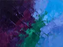 Abstract landschap in violetzwart en hemelsblauw