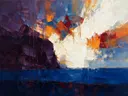 Abstract landschap in violetzwart en kalkwit