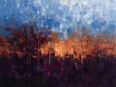 Abstract landschap in violetzwart en kopergloed
