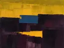 Abstract landschap in violetzwart en kurkuma