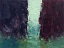 Abstract landschap in violetzwart en mint