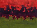 Abstract landschap in violetzwart en scharlaken