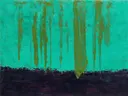 Abstract landschap in violetzwart en turkoois