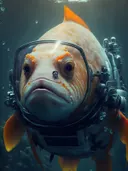 Vis met duikhelm onder water
