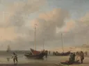 Landschapsschilderij 'Vissersschepen aan het Strand' naar Willem van de Velde