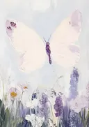 Schilderij van een vlinder boven paarse lavendel