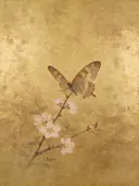 Schilderij van een vlinder, oosterse stijl in goud en brons