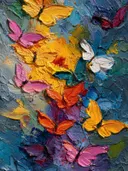 Schilderij van een vlinderdans op een nachtblauwe achtergrond