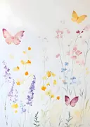 Schilderij van vlinders tussen veldbloemen