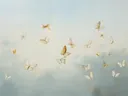 Schilderij van vlinders die door de lucht zweven
