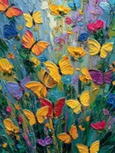 Schilderij van vlinders in een kleurrijk bloemenveld