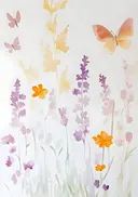 Schilderij van vlinders tussen wilde bloemen
