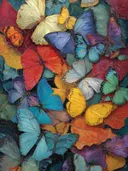 Schilderij van een vlindertapijt in koele kleuren