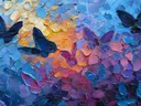 Schilderij van een mozaïek van blauw-paarse vlindervleugels in abstracte stijl