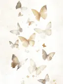 Aquarel illustratie van een zwerm vlinders in goud en beige