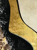 Abstract art deco schilderij met vloeiende zwart-gouden banden