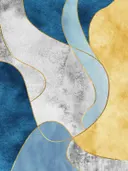 Art nouveau schilderij met vloeiende gouden lijnen op marmer en blauw