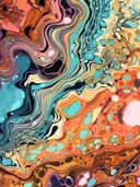 Abstracte marmerachtige vloeistofcompositie in oranje, roze, turkoois en blauw