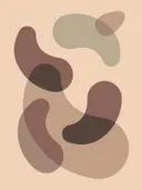 Abstracte illustratie van vloeiende organische vormen in terracotta en groen.