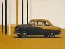Schilderij van voertuig in zwart en gebroken wit