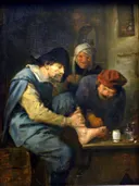 Voetoperatie van Adriaen Brouwer: figuren met mannen, chirurgijn en arts