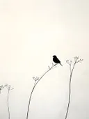 Zwart vogelsilhouet op een bloementak