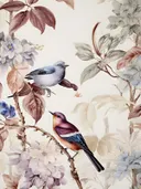 Schilderij van twee vogels tussen bloeiende takken