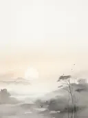 Waterverf landschap van een volle maan boven rietgras in de schemering.