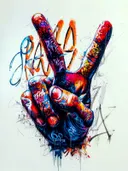 Hand met vredesteken in graffiti