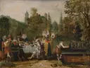 Vrolijk gezelschap in een park van Esaias van de Velde: figuren