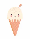 Illustratie van een ijshoorntje met een lachend gezicht, kinderkamer schilderij