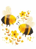 Schilderij van twee bijen tussen gele bloemen