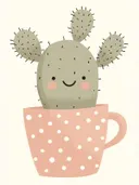 Schilderij van een lachende cactus in een kopje, kinderkamer wanddecoratie