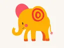 Illustratie van een gele olifant met rode cirkel op het oor, kinderkamer schilderij