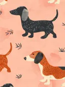 Schilderij met een patroon van teckels en beagles op roze achtergrond