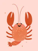 Illustratie van een oranje kreeft met grote scharen, kinderkamer schilderij