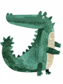 Illustratie van een groene glimlachende krokodil met stekels op de rug