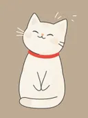 Illustratie van een witte kat met rood halsbandje in lijnstijl, kinderkamer schilderij