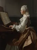 Klassiek schilderij 'Vrouw aan het Klavecimbel'