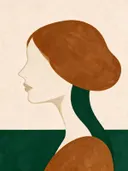 Vrouw en profil in bosgroen, mid-century modern schilderij