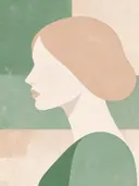 Vrouw en profil in saliegroen, mid-century modern schilderij