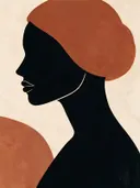 Vrouw en profil in terracotta, mid-century modern schilderij