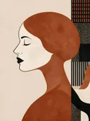 Vrouw en profil in terracotta, mid-century modern schilderij