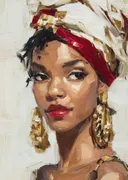 Portret van een vrouw met witte hoofddoek en gouden oorringen